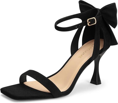 Carcuume Women's Square Toe Heels Bow Tie Ankle Strap Heel Sandals Open Toe Wedding Shoes in Kuwait