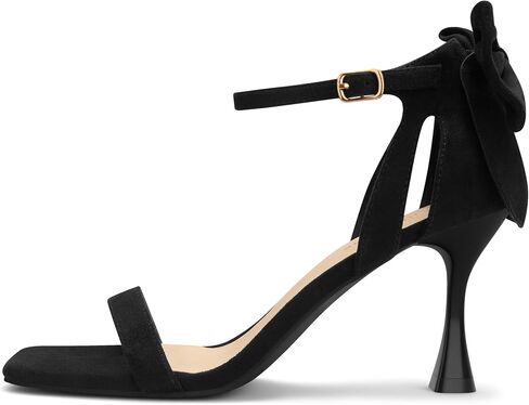 Carcuume Women's Square Toe Heels Bow Tie Ankle Strap Heel Sandals Open Toe Wedding Shoes in Kuwait