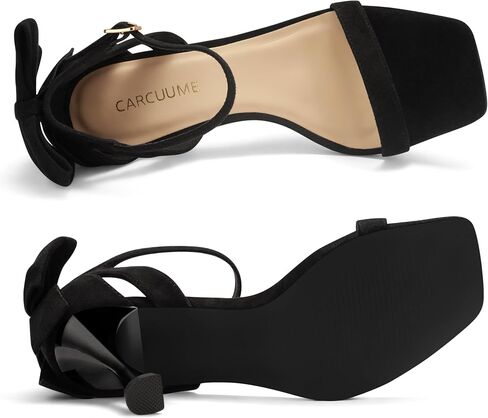 Carcuume Women's Square Toe Heels Bow Tie Ankle Strap Heel Sandals Open Toe Wedding Shoes in Kuwait
