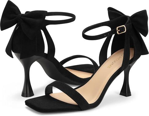Carcuume Women's Square Toe Heels Bow Tie Ankle Strap Heel Sandals Open Toe Wedding Shoes in Kuwait
