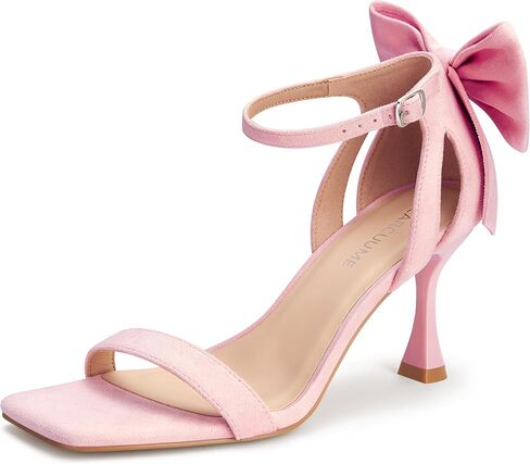 Carcuume Women's Square Toe Heels Bow Tie Ankle Strap Heel Sandals Open Toe Wedding Shoes in Kuwait
