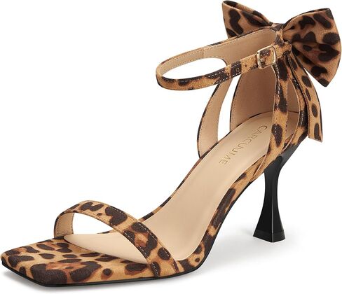 Carcuume Women's Square Toe Heels Bow Tie Ankle Strap Heel Sandals Open Toe Wedding Shoes in Kuwait