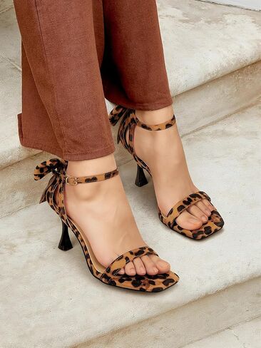 Carcuume Women's Square Toe Heels Bow Tie Ankle Strap Heel Sandals Open Toe Wedding Shoes in Kuwait