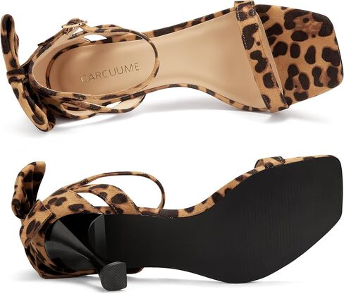 Carcuume Women's Square Toe Heels Bow Tie Ankle Strap Heel Sandals Open Toe Wedding Shoes in Kuwait