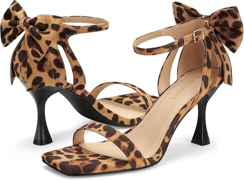 Carcuume Women's Square Toe Heels Bow Tie Ankle Strap Heel Sandals Open Toe Wedding Shoes in Kuwait