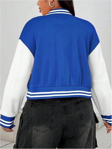 SOLY HUX Women's Plus Size Varsity Jacket Letter Graphic Color Block Button Down Long Sleeve Baseball Jacket Outerwear in Kuwait
