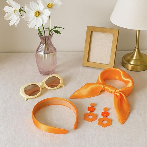 4 Pcs 70s 60s Accessories Women Hippie Disco Groovy Costume Accessories Headband Dangle Earrings Sunglasses Silk Scarf in Saudi Arabia