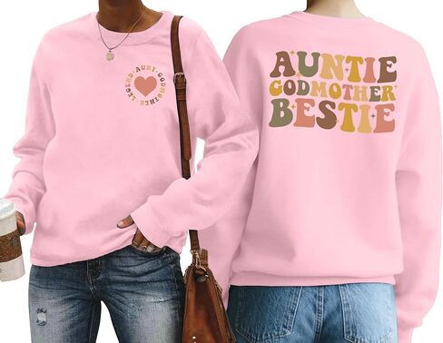 Auntie Sweatshirt for Women Godmother Bestie Long Sleeve Godmama Shirts Aunt Top Casual Loose Outfits in Saudi Arabia