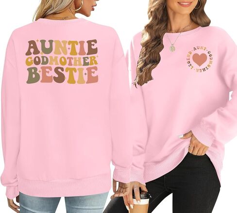 Auntie Sweatshirt for Women Godmother Bestie Long Sleeve Godmama Shirts Aunt Top Casual Loose Outfits in Saudi Arabia