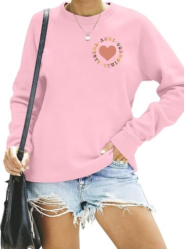 Auntie Sweatshirt for Women Godmother Bestie Long Sleeve Godmama Shirts Aunt Top Casual Loose Outfits in Saudi Arabia