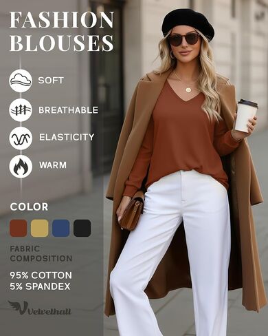 4 Pack Womens Long Sleeve T Shirts Cotton V Neck Loose Fit Causal Fall Tops Curved Hem Trendy Clothes in Saudi Arabia