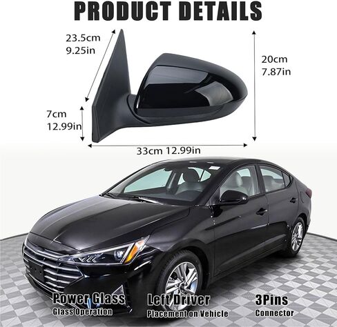 مجموعة مرآة جانبية للركاب الأيمن متوافقة مع 2017 2018 2019 2020 Hyundai Elantra مع زجاج تعديل الطاقة والطي اليدوي يستبدل OEM HY1321224 87620F3050 (3 دبابيس) in Kuwait