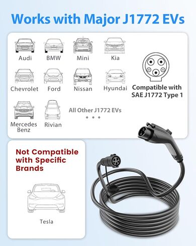 EV Charger Extension Cable 30ft, 40Amp J1772 Extension Cable Compatible with 110V-240V SAE J1772 Level 1 Level 2 EV Chargers, Workable for All J1772 BEVs/PHEVs, IP66 EV Charger Cord with Carrying Bag in Kuwait