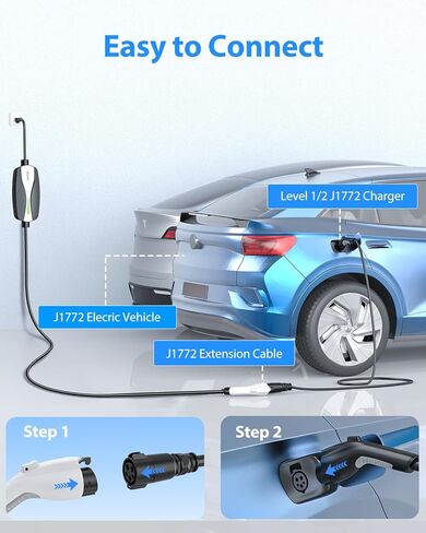 EV Charger Extension Cable 30ft, 40Amp J1772 Extension Cable Compatible with 110V-240V SAE J1772 Level 1 Level 2 EV Chargers, Workable for All J1772 BEVs/PHEVs, IP66 EV Charger Cord with Carrying Bag in Kuwait