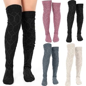 Toulite 4 Pairs Cable Knit Knee High Socks for Women Long Boot Stockings Socks, Long Warm Leg Warmers Winter in Saudi Arabia