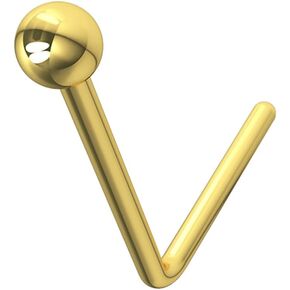 14K Solid Yellow Gold Plain Ball Top on 22 Gauge L Shape Nose Stud - Tiny Nose Ring - Gold L Bend Nose Piercing Body Jewelry in Saudi Arabia