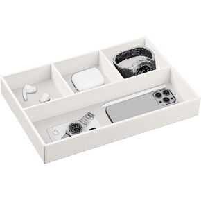 Fanousy Valet Tray Men Nightstand Organizer 4 مقصورات بو الجلود مكتب الجدول القرطاسية صندوق تخزين لمفتاح الهاتف عملة محفظة مجوهرات نظارات مستحضرات التجميل بطاقة الأعمال القلم ساعة ملاحظة ورقة in Kuwait