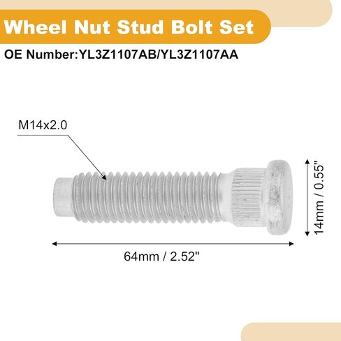 6 Pcs M14x2.0 Wheel Lug Stud for Ford F150 2001-2014 Front Rear Wheel Stud Bolt Set No.YL3Z1107AB Alloy Steel Silver Tone in Saudi Arabia