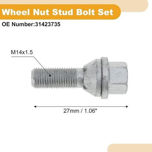 5 Pcs M14x1.5 Wheel Lug Stud for Volvo S60 2001-2020 Front Rear Wheel Stud Bolt Set No.31423735 Alloy Steel Silver Tone in Saudi Arabia