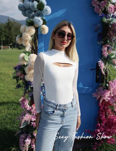 Avidlove المرأة طويلة الأكمام ثونغ ارتداءها سلحفاة الرقبة ملابس داخلية مثير شبكة أعلى مزدوجة اصطف انقطاع قميص XS-2XL in Saudi Arabia