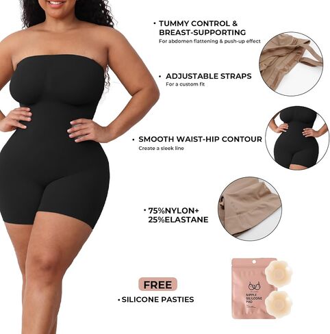 Strapless shapewear for women tummy control - Black Shapewear Bodysuit for women with Removable Straps in Saudi Arabia