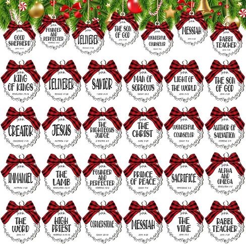 Soaoo 50 Pcs Names of Jesus Wood Ornaments for Crafts Christmas Wooden Christmas Ornaments Wooden Christmas Ornaments Names of Jesus Christmas Ornaments with Red Buffalo Plaid Bows Decor (Stylish) in Saudi Arabia