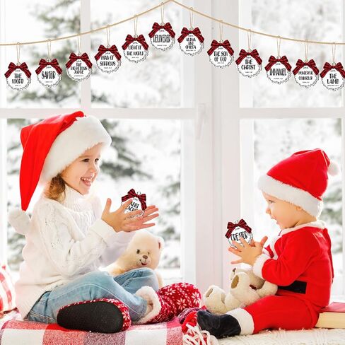 Soaoo 50 Pcs Names of Jesus Wood Ornaments for Crafts Christmas Wooden Christmas Ornaments Wooden Christmas Ornaments Names of Jesus Christmas Ornaments with Red Buffalo Plaid Bows Decor (Stylish) in Saudi Arabia