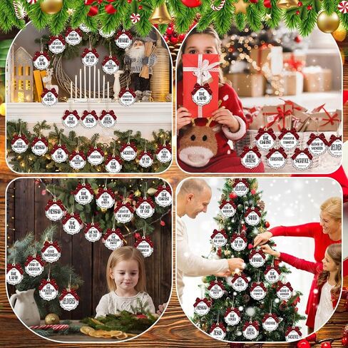 Soaoo 50 Pcs Names of Jesus Wood Ornaments for Crafts Christmas Wooden Christmas Ornaments Wooden Christmas Ornaments Names of Jesus Christmas Ornaments with Red Buffalo Plaid Bows Decor (Stylish) in Saudi Arabia