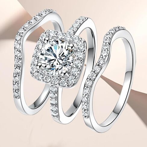 Plated Cubic Zirconia Ring - Stunning Three-in-One Halo Design for Engagement, Wedding, and Promise with a 6.5mm Mainstone in Saudi Arabia