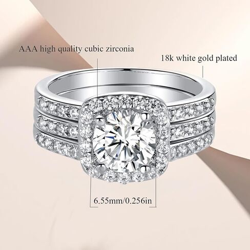 Plated Cubic Zirconia Ring - Stunning Three-in-One Halo Design for Engagement, Wedding, and Promise with a 6.5mm Mainstone in Saudi Arabia