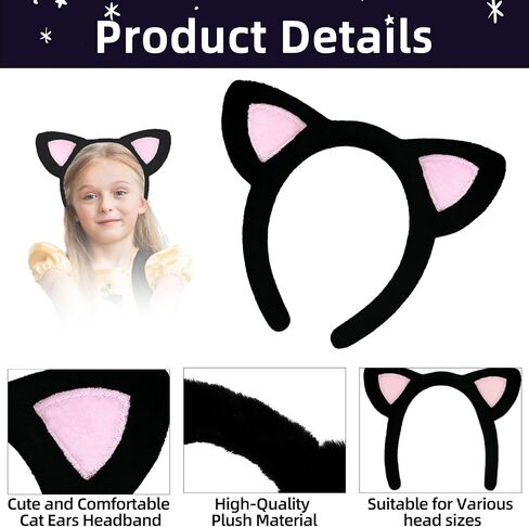 Cat Ears Headband with Pink Inner Ears – Fuzzy Plush Kitten Costume Hair Accessory for Adults and Kids, Soft Makeup Headband for Halloween, Cosplay, Photo Props, and Animal-Themed Party Favors in Saudi Arabia