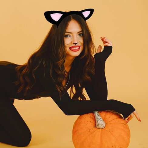 Cat Ears Headband with Pink Inner Ears – Fuzzy Plush Kitten Costume Hair Accessory for Adults and Kids, Soft Makeup Headband for Halloween, Cosplay, Photo Props, and Animal-Themed Party Favors in Saudi Arabia