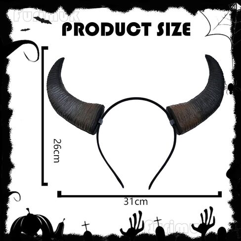 Furimuk Buffalo Devil Horns Headband Cosplay Demon Horn Hair Hoop Gothic Headwear Headpiece for Halloween Costume Accessory in Saudi Arabia