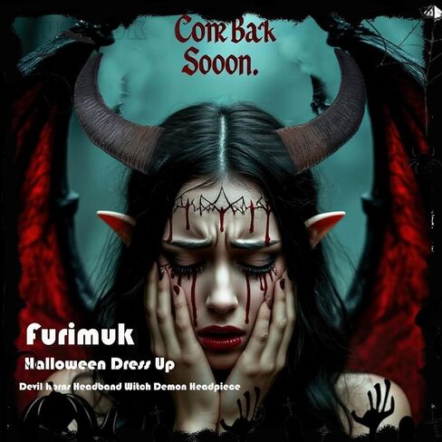 Furimuk Buffalo Devil Horns Headband Cosplay Demon Horn Hair Hoop Gothic Headwear Headpiece for Halloween Costume Accessory in Saudi Arabia