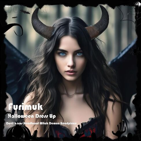 Furimuk Buffalo Devil Horns Headband Cosplay Demon Horn Hair Hoop Gothic Headwear Headpiece for Halloween Costume Accessory in Saudi Arabia