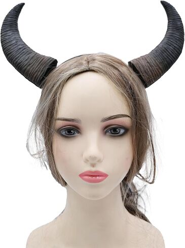 Furimuk Buffalo Devil Horns Headband Cosplay Demon Horn Hair Hoop Gothic Headwear Headpiece for Halloween Costume Accessory in Saudi Arabia