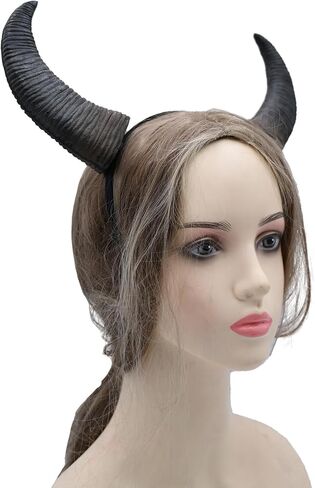 Furimuk Buffalo Devil Horns Headband Cosplay Demon Horn Hair Hoop Gothic Headwear Headpiece for Halloween Costume Accessory in Saudi Arabia