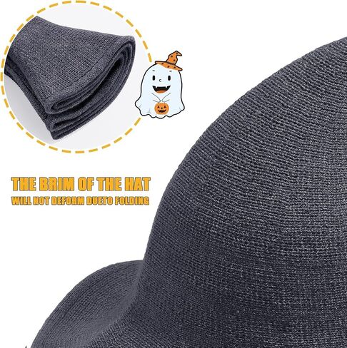 Halloween Witch Hat for Woman Man - Wool Wide Brim Foldable Design - Cosplay Party Costume Accessory in Saudi Arabia
