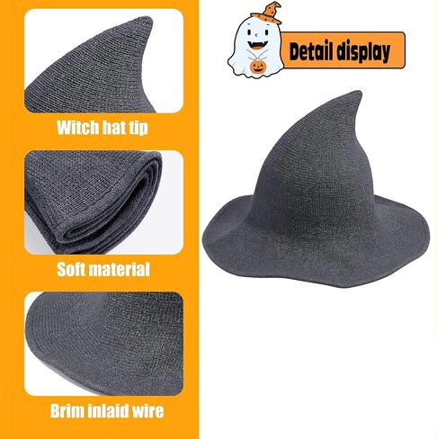 Halloween Witch Hat for Woman Man - Wool Wide Brim Foldable Design - Cosplay Party Costume Accessory in Saudi Arabia