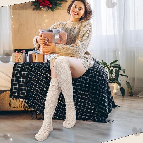 Toulite 4 Pairs Cable Knit Knee High Socks for Women Long Boot Stockings Socks, Long Warm Leg Warmers Winter in Saudi Arabia