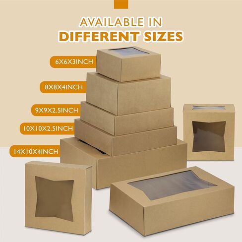 Fit Meal Prep [25 Pack] Cake Boxes with Window 8x8x4 Auto Pop-Up Bakery Containers for Dessert, Cookies, and Pastry Gift Treat Box for Packaging Cake Carrier for Valentine's Day, Christmas Kraft in Saudi Arabia