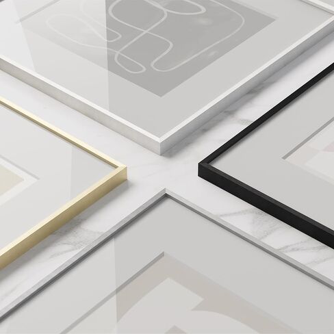 HAUS AND HUES 8x8 Picture Frame with Real Glass & Gold Premium-Grade Metal Matted to 4x4 - Aluminum 8x8 Frame - Includes Easel Back, Hanging Kit - Ideal for Home, Office (8x8 in, Gold) in Kuwait