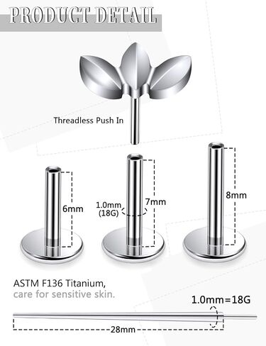 20G 18G 16G Astm F136 التيتانيوم Threadless أقراط مسطحة الظهر الزنمة اللولب محارة ثقب المجوهرات الأنف الشفاه خواتم إلى الأمام اللولب الغضروف أقراط ترصيع ثقب المجوهرات للنساء الرجال in Saudi Arabia