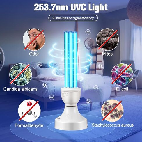 Qualirey 25 Watt UV Light Sanitizer, UVC Lamp with E27 Base and Remote Control, UV Light Bulb for Basement/Bedroom/Kitchen, with Ozone in Saudi Arabia
