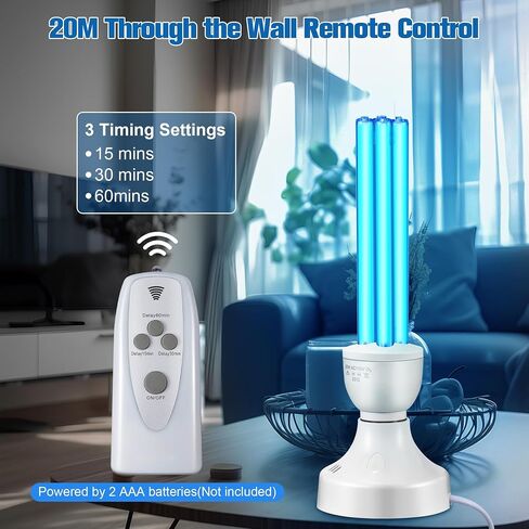 Qualirey 25 Watt UV Light Sanitizer, UVC Lamp with E27 Base and Remote Control, UV Light Bulb for Basement/Bedroom/Kitchen, with Ozone in Saudi Arabia