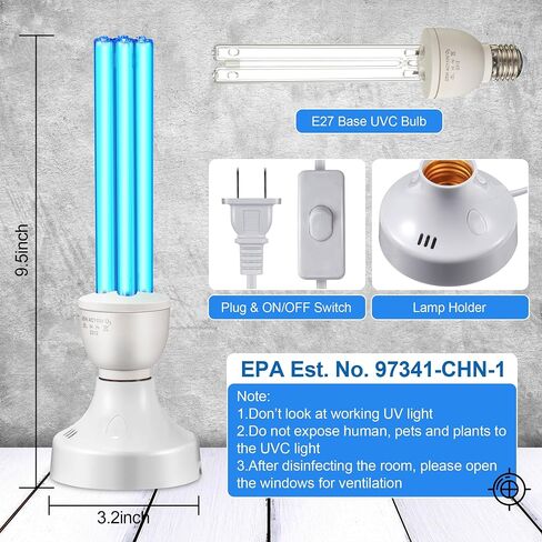Qualirey 25 Watt UV Light Sanitizer, UVC Lamp with E27 Base and Remote Control, UV Light Bulb for Basement/Bedroom/Kitchen, with Ozone in Saudi Arabia