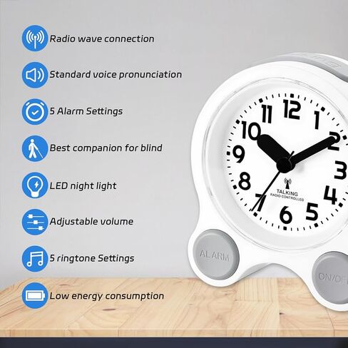 Analogue Talking Alarm Clock,Silent Alarm Clocks-Tells Clearly The Time and Date,Easy to Operate with Large Numbers on a Luminescent Background for Heavy Sleepers and Visually impaired Seniors in Saudi Arabia
