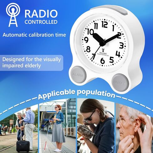 Analogue Talking Alarm Clock,Silent Alarm Clocks-Tells Clearly The Time and Date,Easy to Operate with Large Numbers on a Luminescent Background for Heavy Sleepers and Visually impaired Seniors in Saudi Arabia