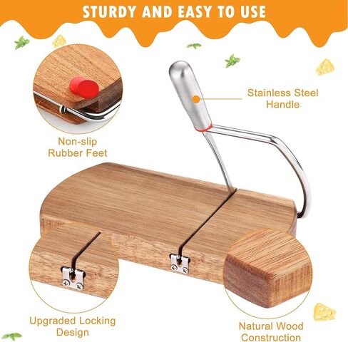 قطاعة أسلاك قطاعة الجبن، مقصلة قطاعة الجبن المصنوعة من الفولاذ المقاوم للصدأ مع 5 أسلاك بديلة لكتلة الجبن والزبدة وتقطيع الجبن الأزرق متعددة الأغراض (لوحة تقطيع) in Kuwait