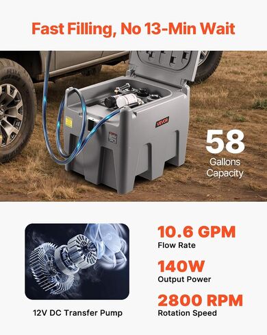 VEVOR Transfer Tank, 58 Gallon Capacity & 12V Electric Transfer Pump, Fuel Tank with 10 GPM Flow Rate and 13.1ft Rubber Hose, PE Transfer Tanks for Easy Fuel Transportation, Red in Saudi Arabia